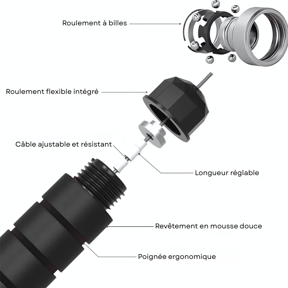 Corde à sauter BrutRope noire avec poignées antidérapantes et bandes rouges. Idéale pour cardio, endurance et entraînement musculaire complet.