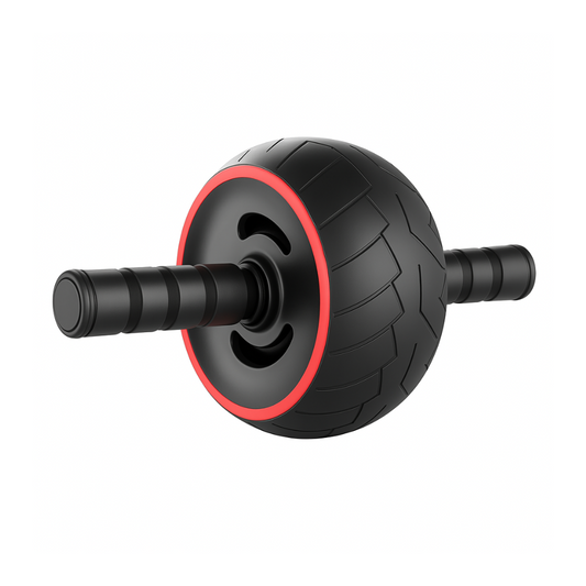Roue abdominale FitForce noire avec bande rouge, idéale pour le renforcement du tronc, des bras et du dos. Accessoire de musculation compact et efficace.